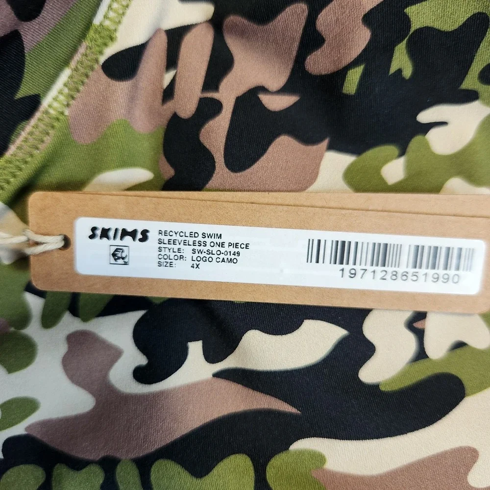 New SKIMS Recycled Swim Sleeveless One Piece Zip Front Logo Camo 4X Plus NWT